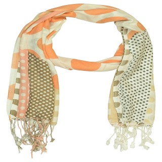 Premium Rayon  Printed Stole- white polka